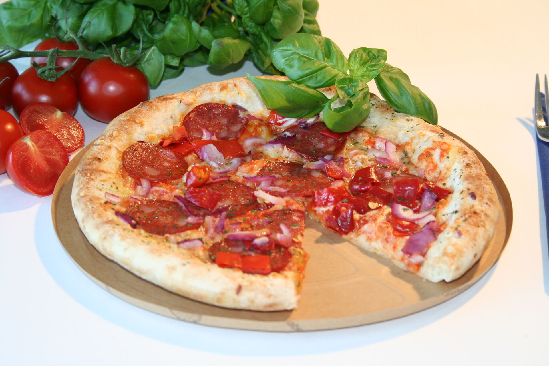 Pizza auf einem Blechrein Backteller für die Lebensmittelindustrie